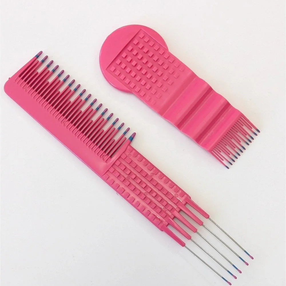 Mebco Set Of 2 Pink Plastic Comb Hair Pick Color Dip Tip Flipside & Micro Vtg